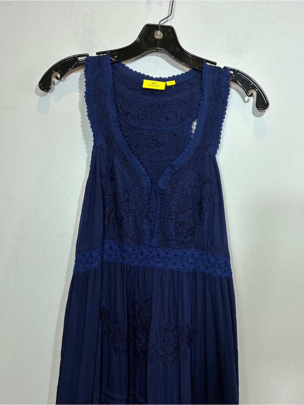 Roller Rabbit Navy Blue Persephone Dress Small Embroidered Lace Tiered Maxi S - Picture 10 of 12